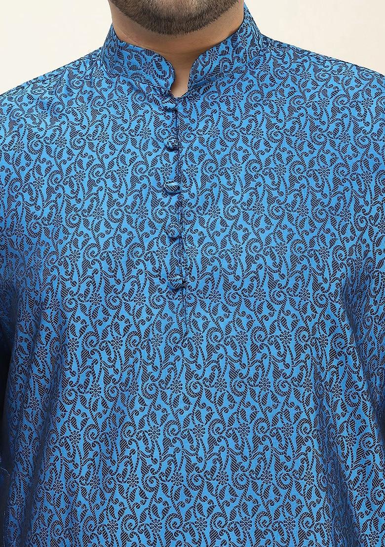 Blue Woven Poly Blend Kurta For Men