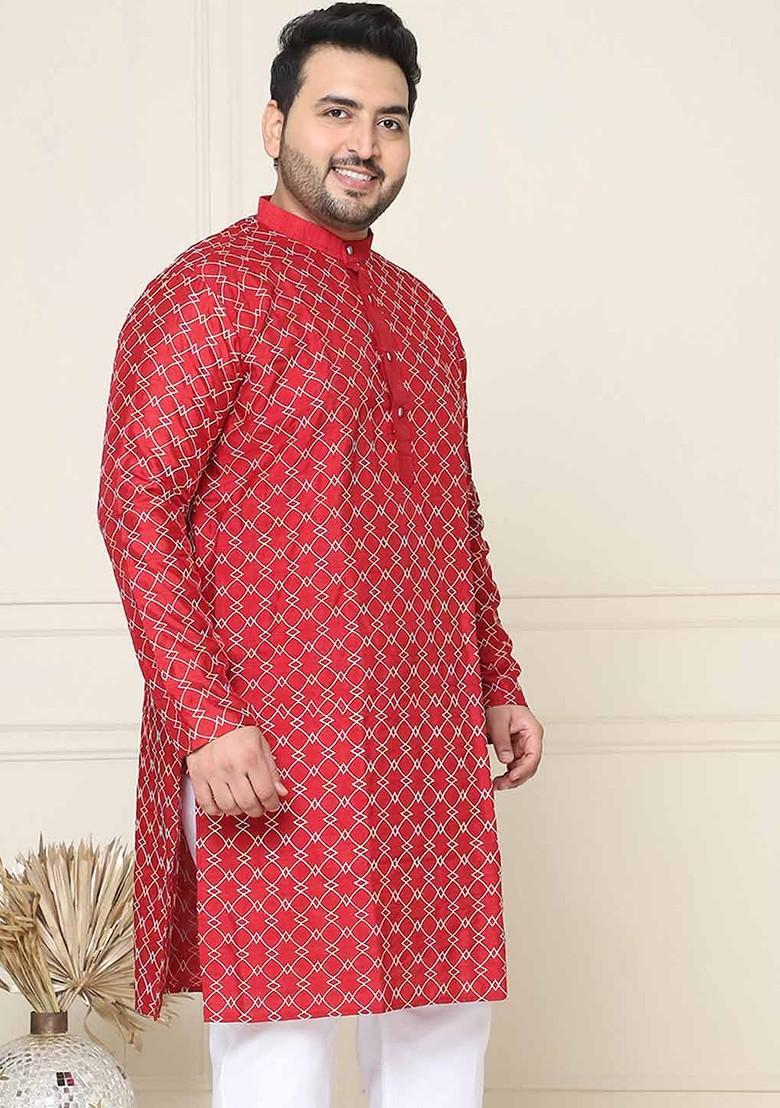 Maroon Embroidered Poly Blend Kurta For Men