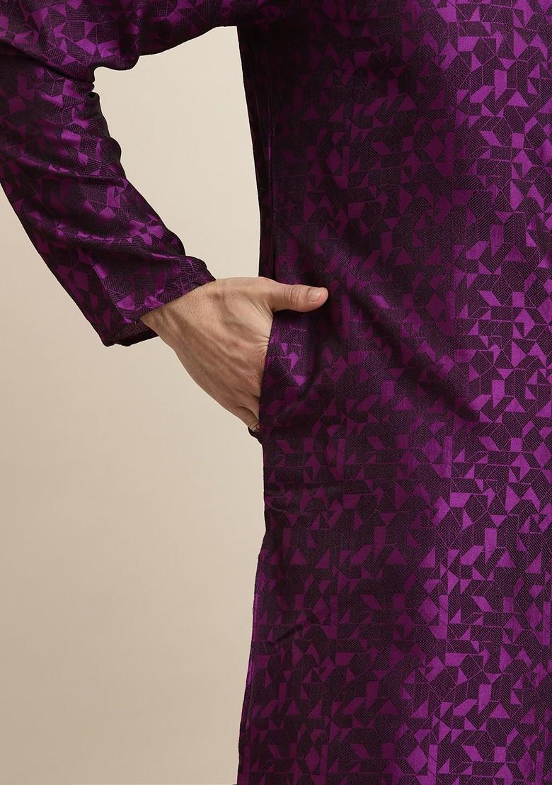 Purple Solid Poly Blend Kurta For Men
