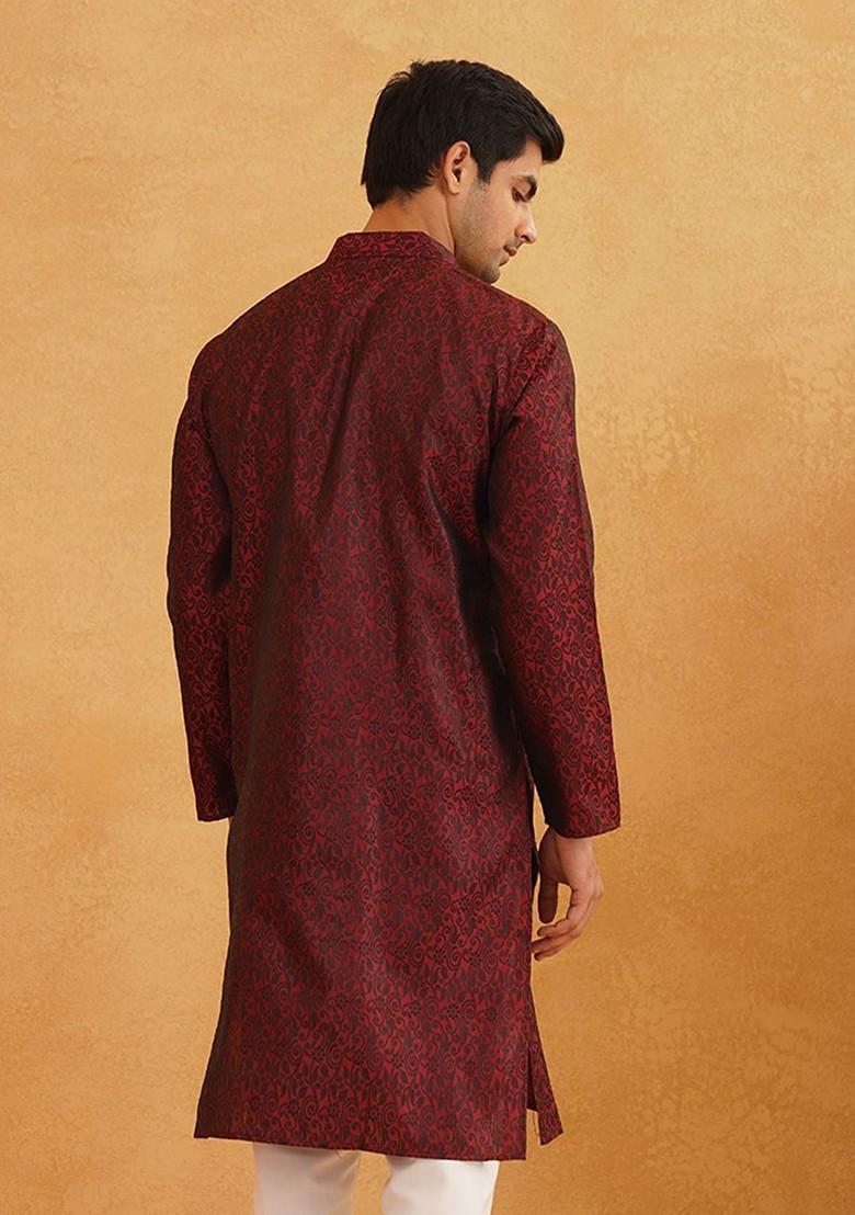 Maroon Ethnic Motifs Poly Blend Kurta For Men