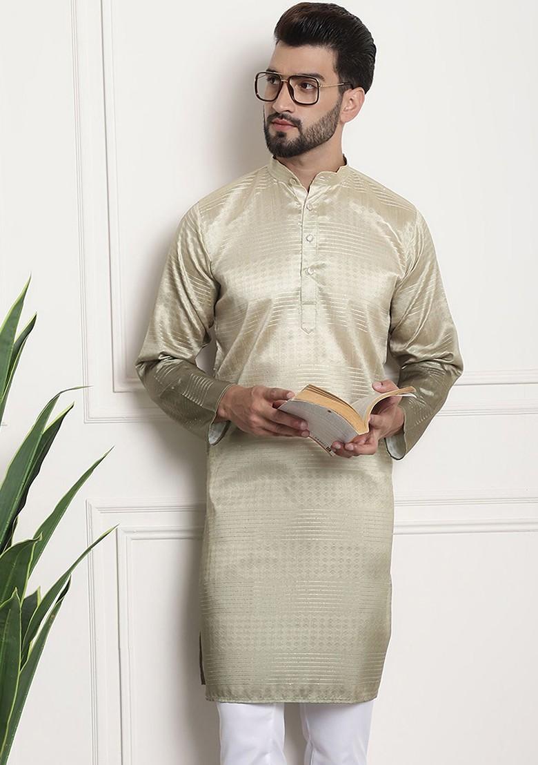 Gold Thread Work Jacquard Kurta For Men
