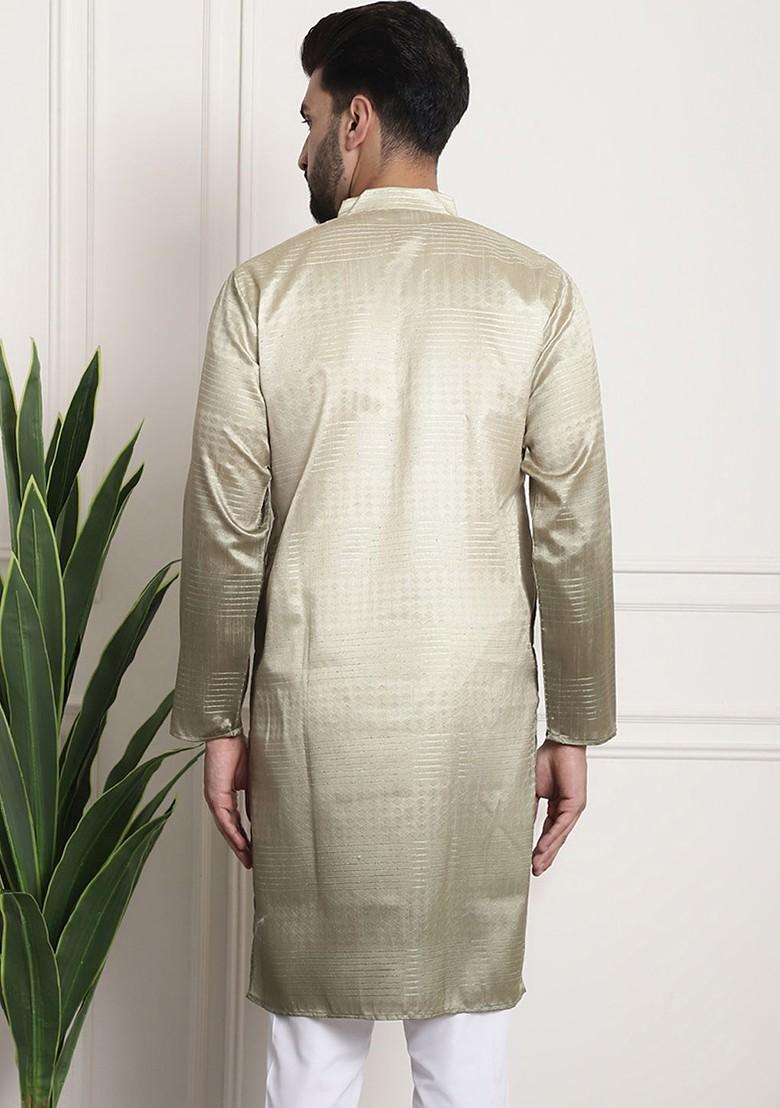 Gold Thread Work Jacquard Kurta For Men