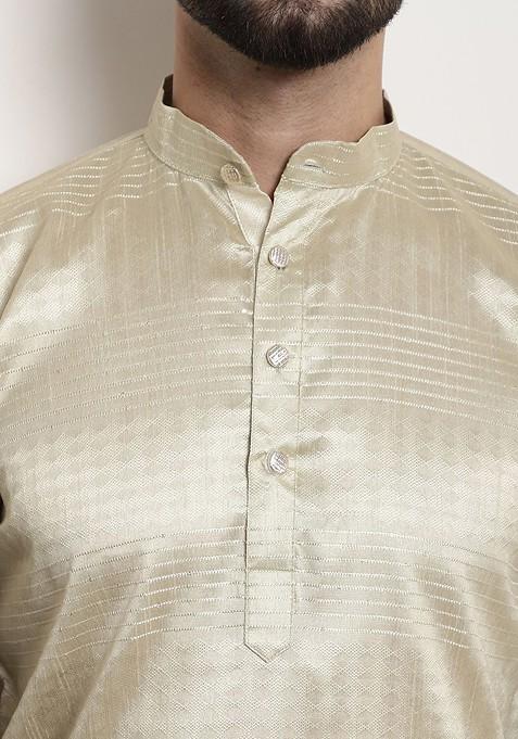 Gold Thread Work Jacquard Kurta For Men