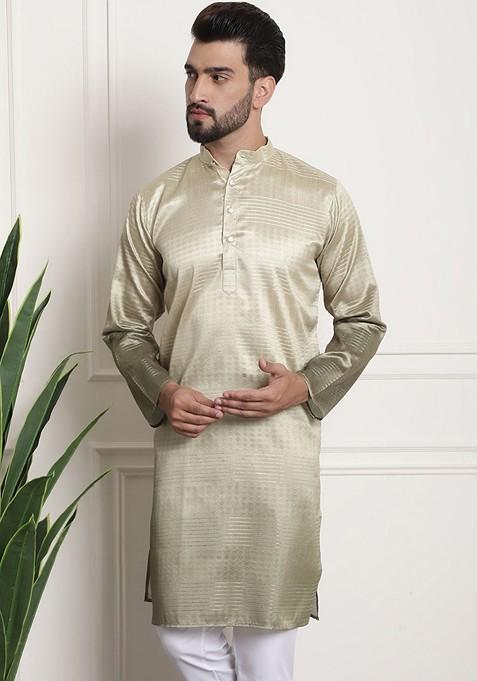 Gold Thread Work Jacquard Kurta For Men