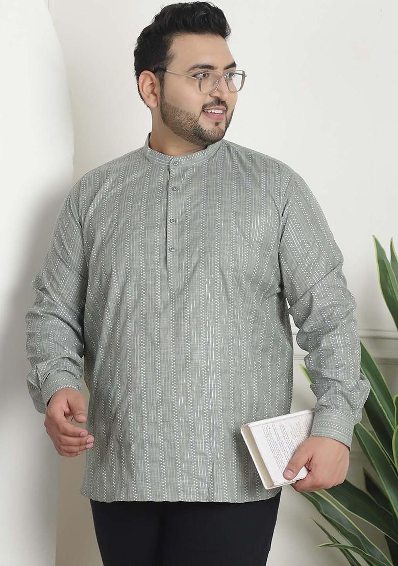 Green Embroidered Cotton Kurta For Men