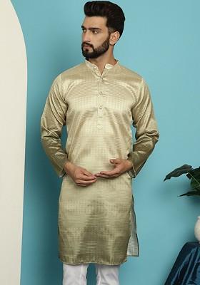 Gold Ethnic Motifs Jacquard Kurta For Men