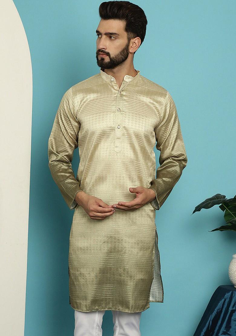 Gold Ethnic Motifs Jacquard Kurta For Men