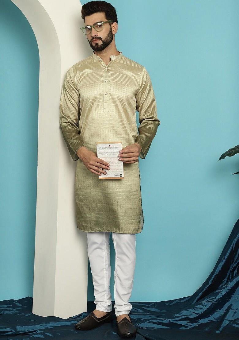 Gold Ethnic Motifs Jacquard Kurta For Men