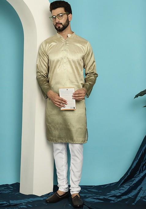Gold Ethnic Motifs Jacquard Kurta For Men