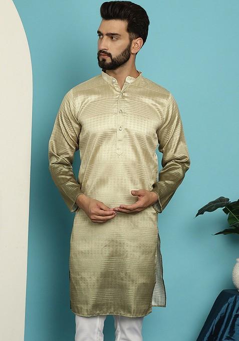 Gold Ethnic Motifs Jacquard Kurta For Men