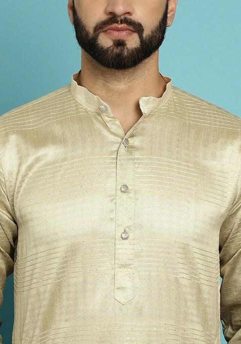 Gold Ethnic Motifs Jacquard Kurta For Men