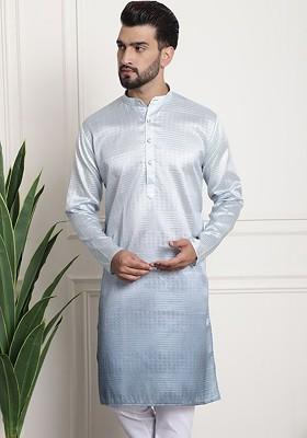 Grey Ethnic Motifs Cotton Kurta For Men