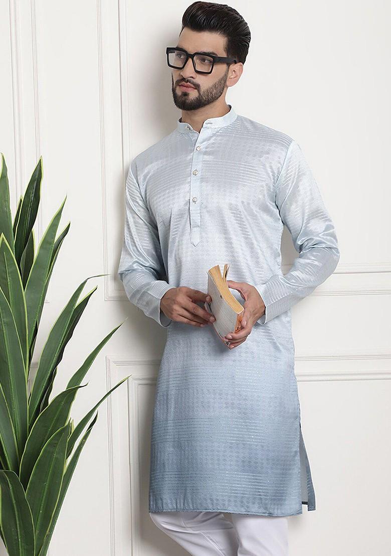 Grey Ethnic Motifs Cotton Kurta For Men