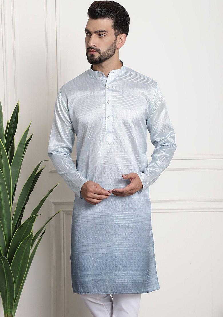 Grey Ethnic Motifs Cotton Kurta For Men