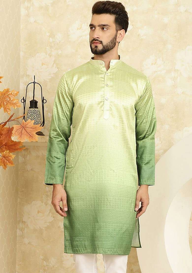 Green Ethnic Motifs Cotton Kurta For Men - Indya