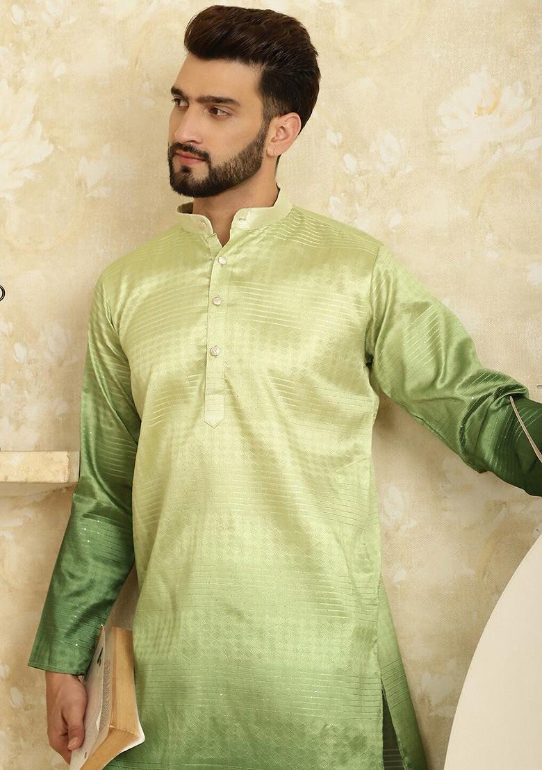 Green Ethnic Motifs Cotton Kurta For Men