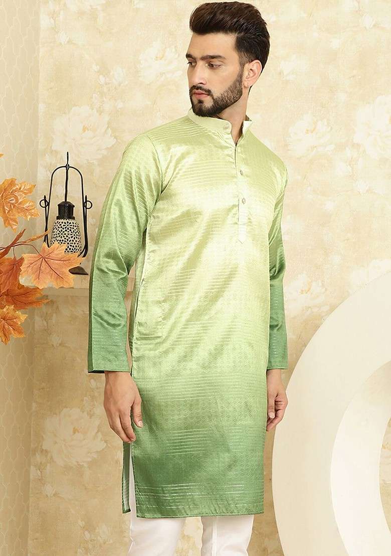 Green Ethnic Motifs Cotton Kurta For Men - Indya