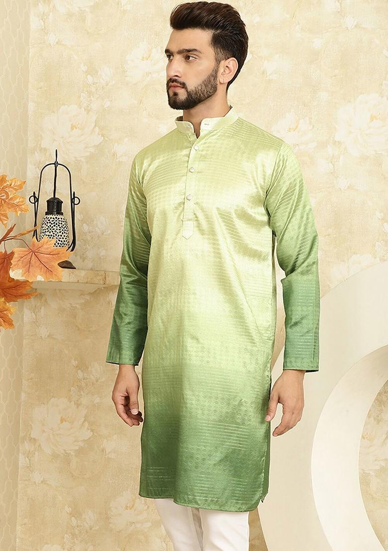 Green Ethnic Motifs Cotton Kurta For Men