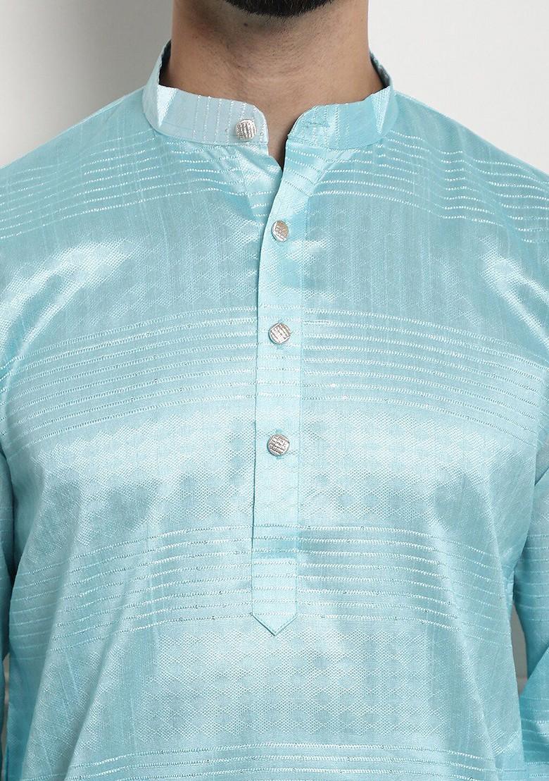 Sea Green Ethnic Motifs Cotton Kurta For Men
