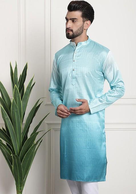 Sea Green Ethnic Motifs Cotton Kurta For Men
