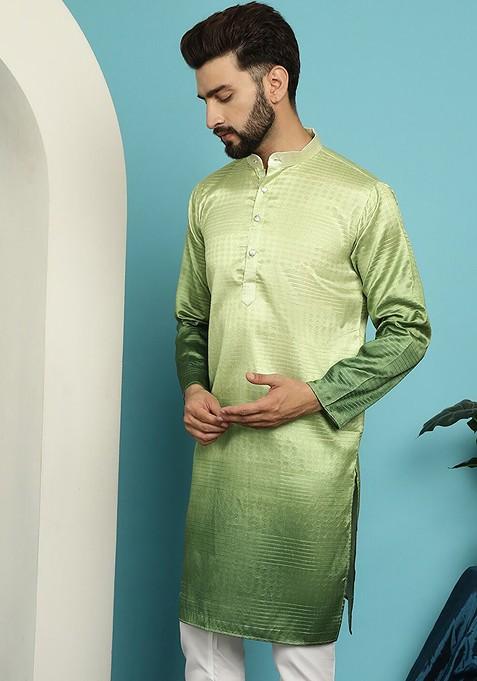 Green Ethnic Motifs Jacquard Kurta For Men