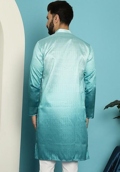 Sea Green Ethnic Motifs Jacquard Kurta For Men