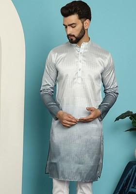 Grey Ethnic Motifs Cotton Kurta For Men