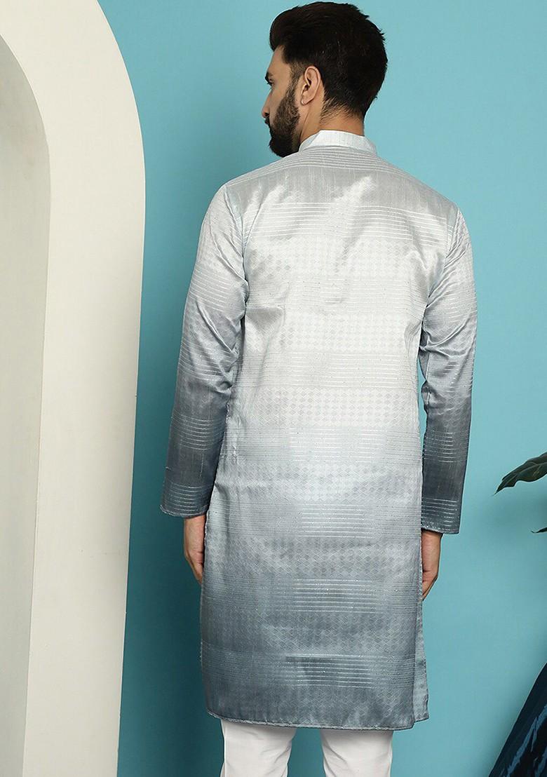 Grey Ethnic Motifs Cotton Kurta For Men