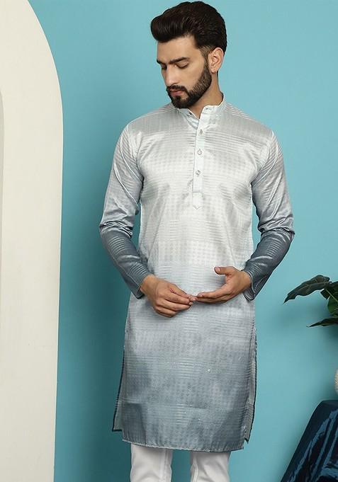 Grey Ethnic Motifs Cotton Kurta For Men — view on Indya