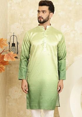 Green Printed Cotton Kurta For Men