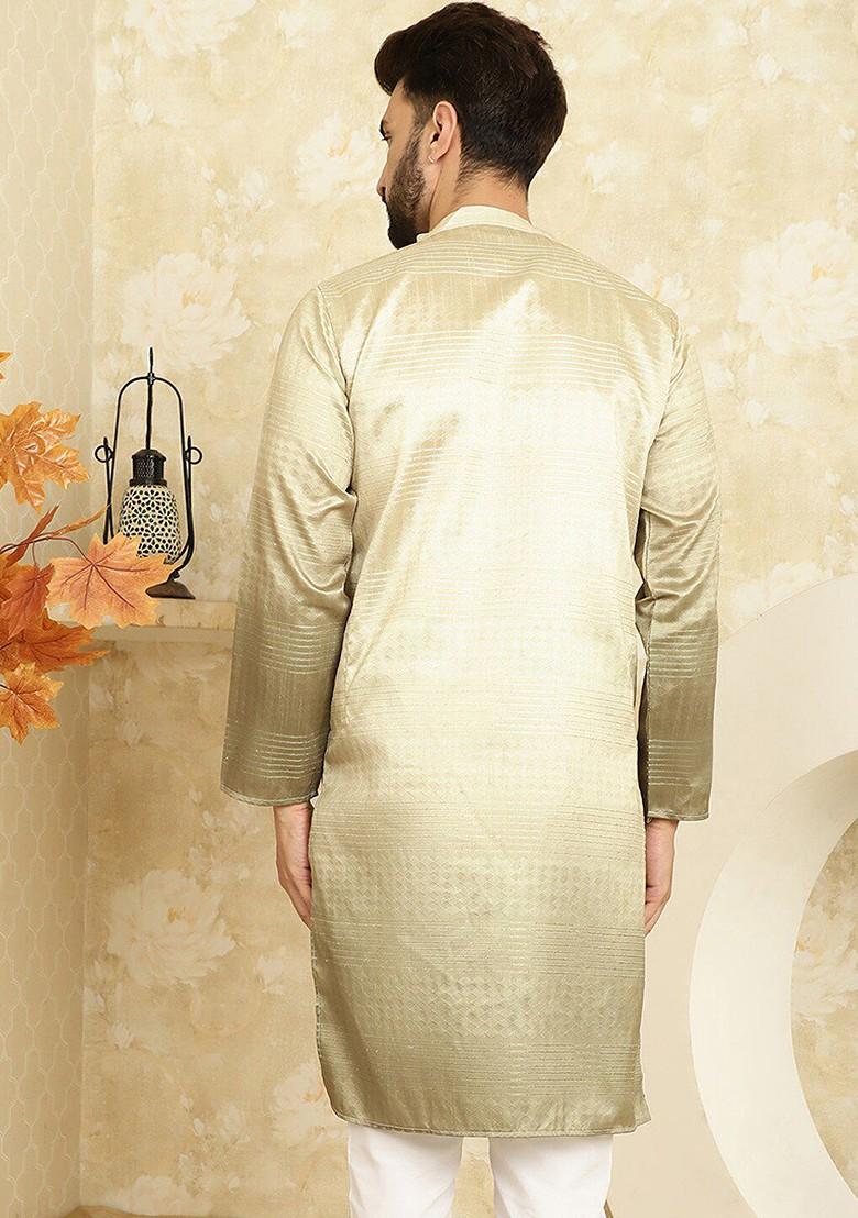 Gold Sequin Embroidered Cotton Kurta For Men