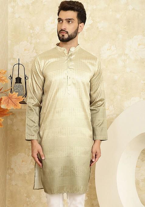 Gold Sequin Embroidered Cotton Kurta For Men — view on Indya