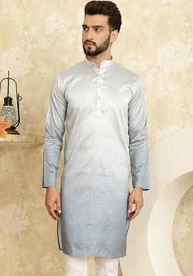 Grey Woven Poly Blend Kurta For Men