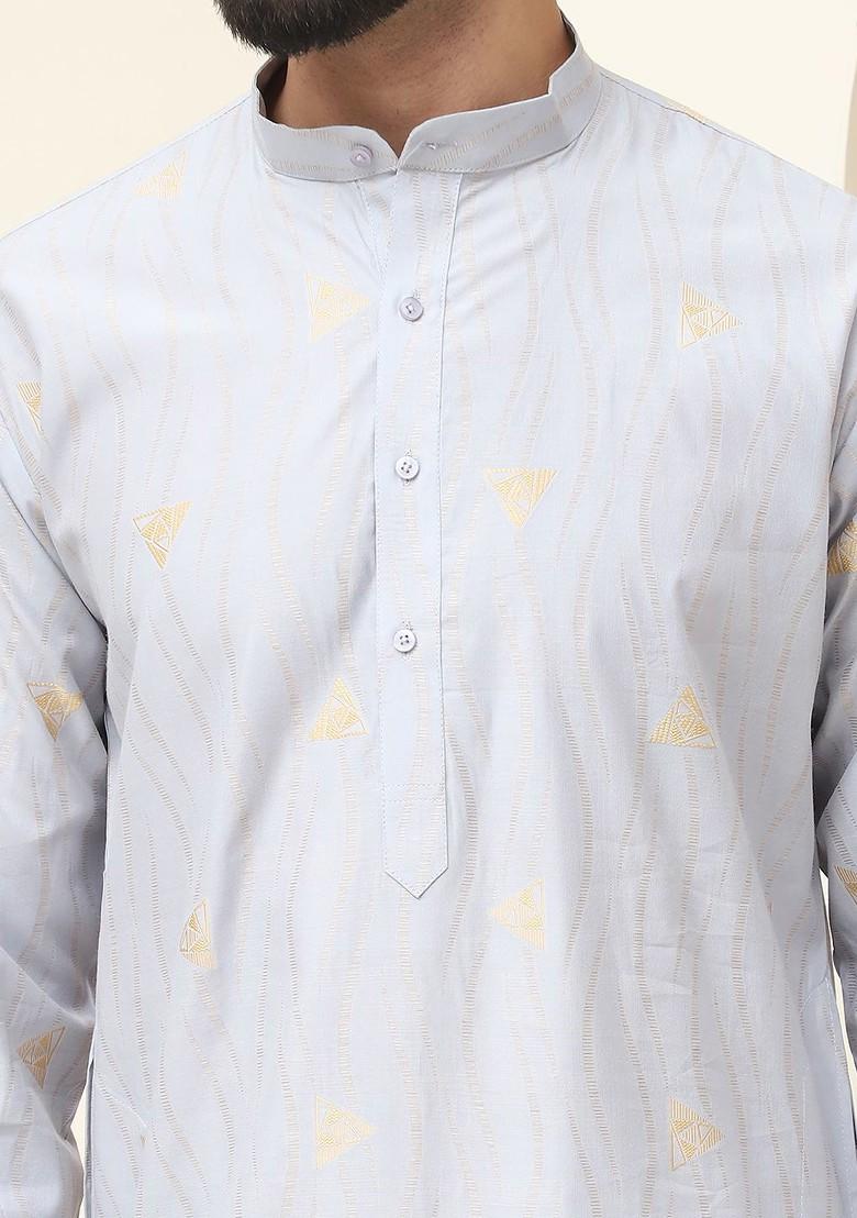 Grey Woven Silk Kurta For Men