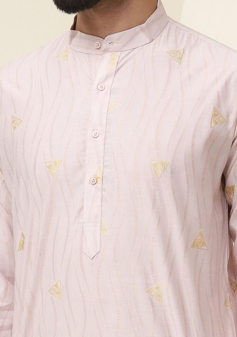 Peach Woven Cotton Kurta For Men