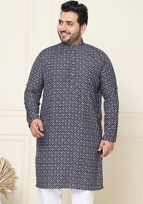 Black Ethnic Motifs Cotton Kurta For Men