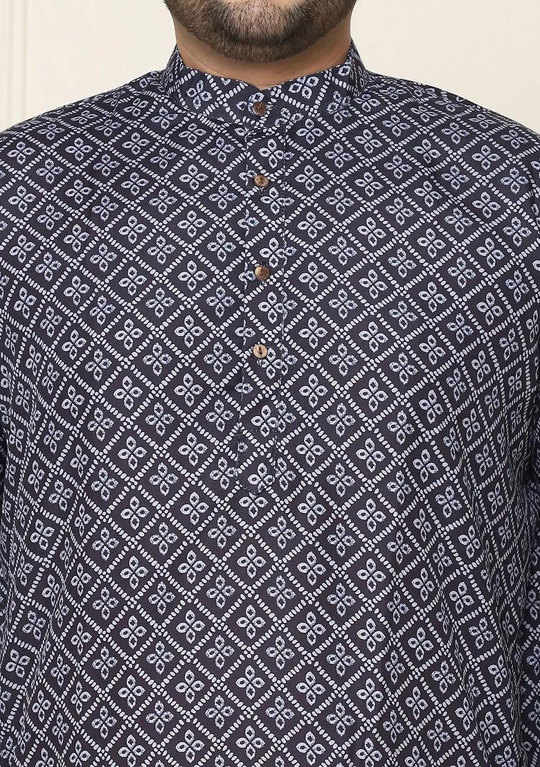 Black Ethnic Motifs Cotton Kurta For Men