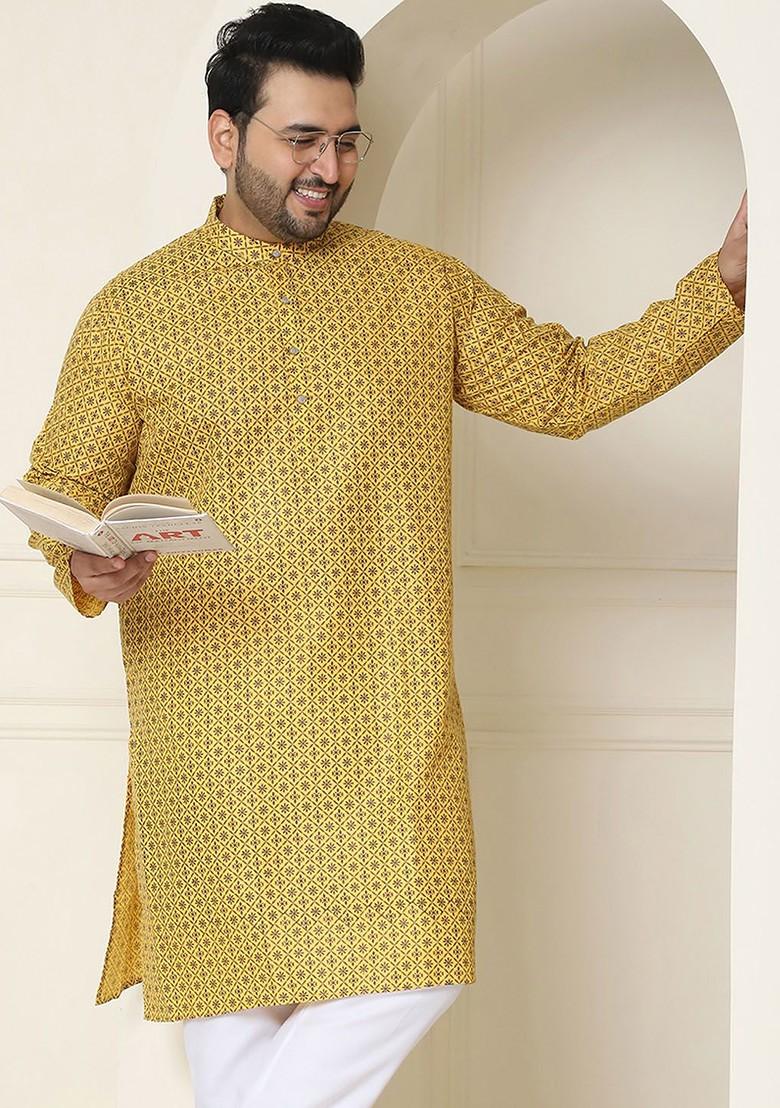 Mustard Ethnic Motifs Poly Blend Kurta For Men