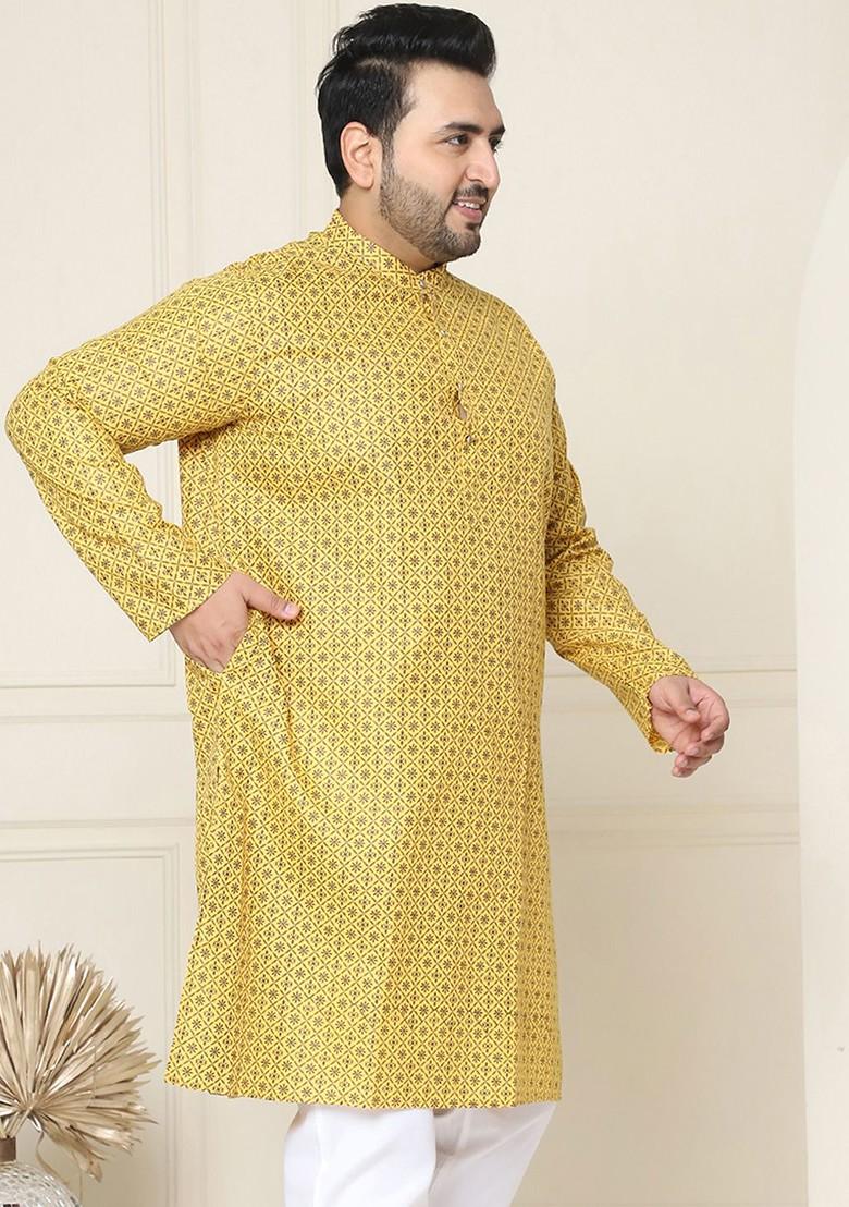 Mustard Ethnic Motifs Poly Blend Kurta For Men
