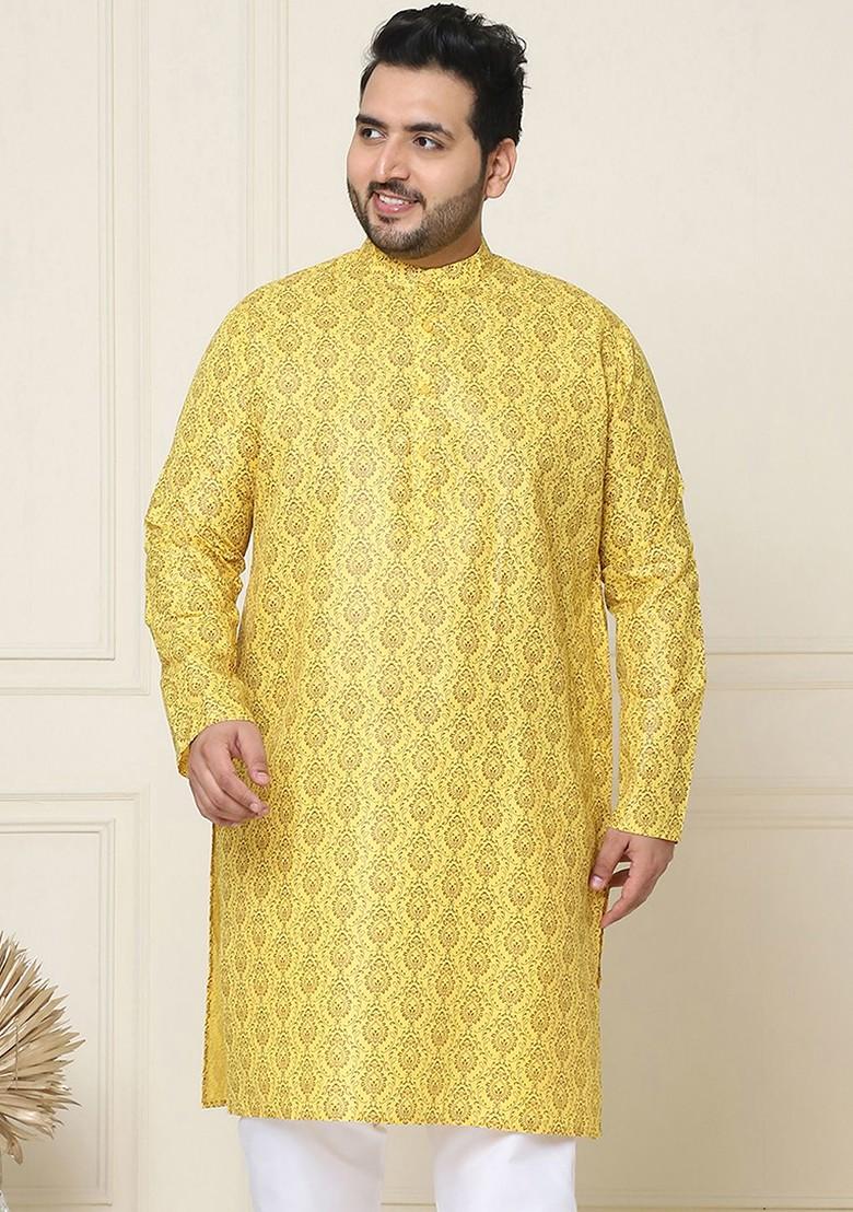 Mustard Ethnic Motifs Poly Blend Kurta For Men