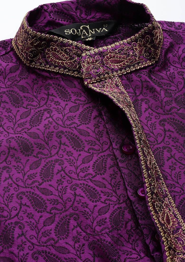 Purple Solid Cotton Kurta For Men