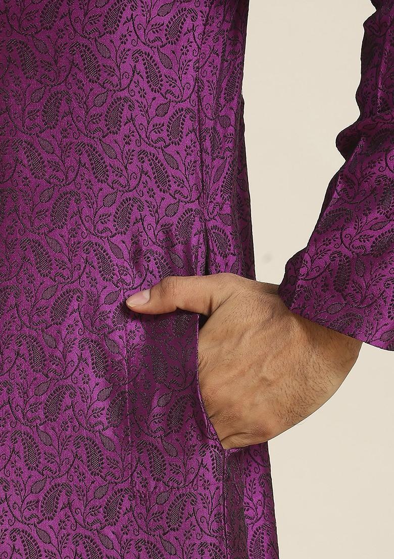Purple Ethnic Motifs Jacquard Kurta For Men