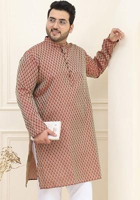 Maroon Woven Silk Kurta For Men