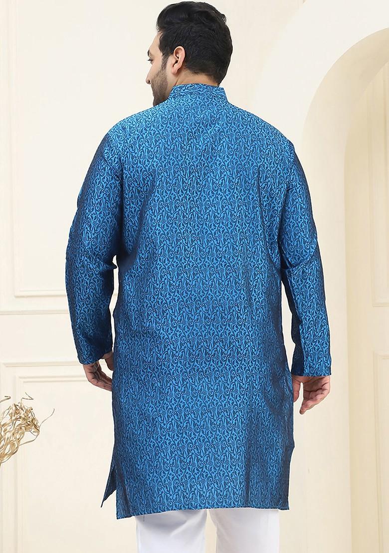 Blue Woven Jacquard Kurta For Men