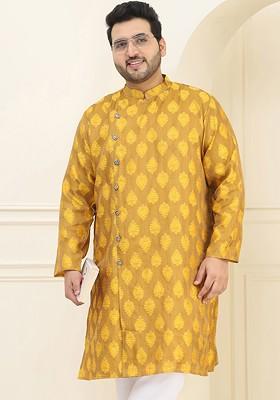 Beige Woven Poly Blend Kurta For Men