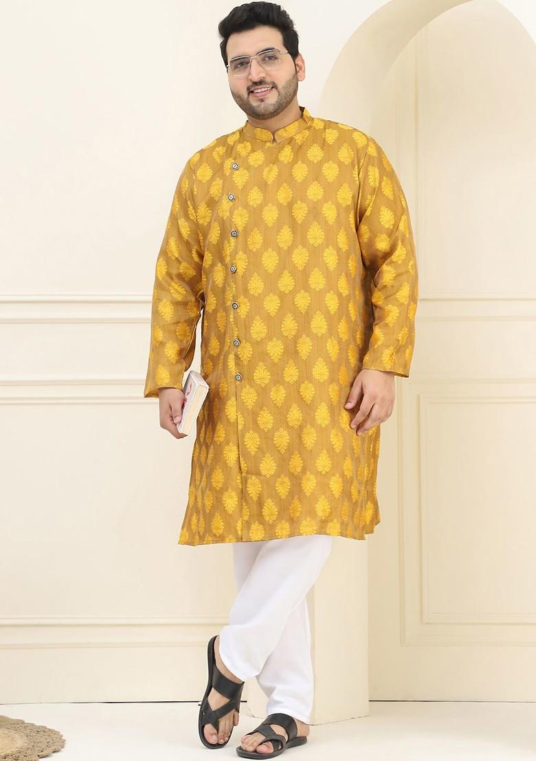 Beige Woven Poly Blend Kurta For Men