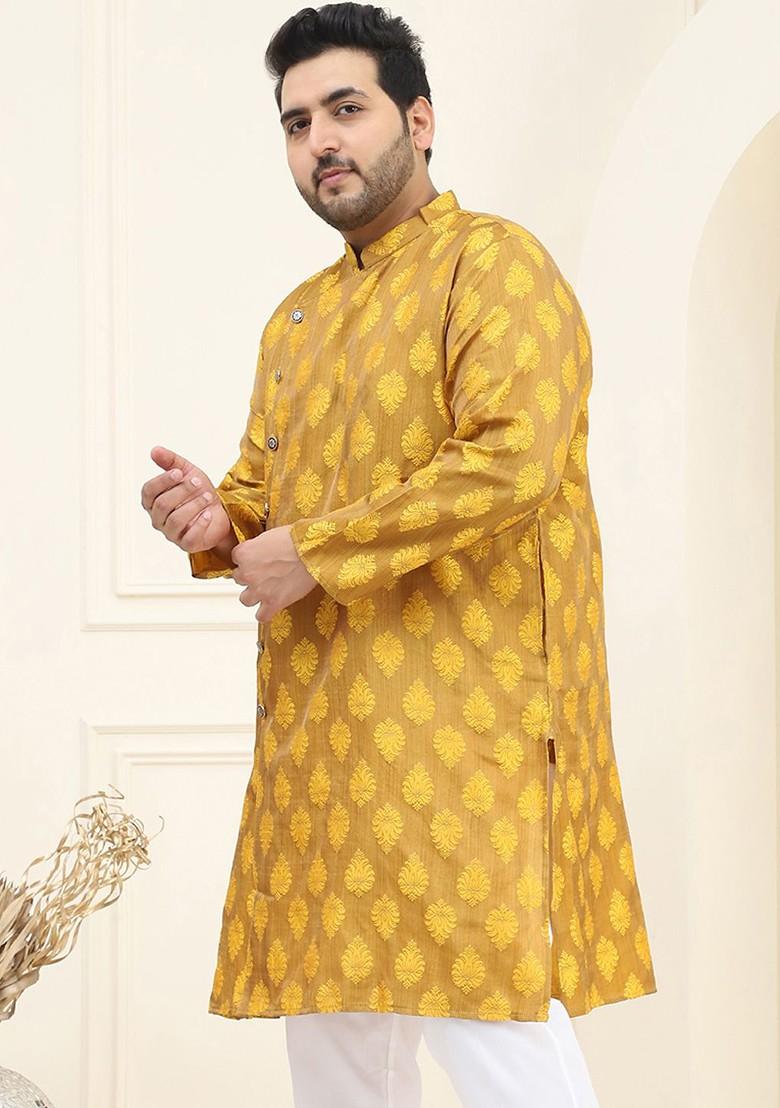 Beige Woven Poly Blend Kurta For Men