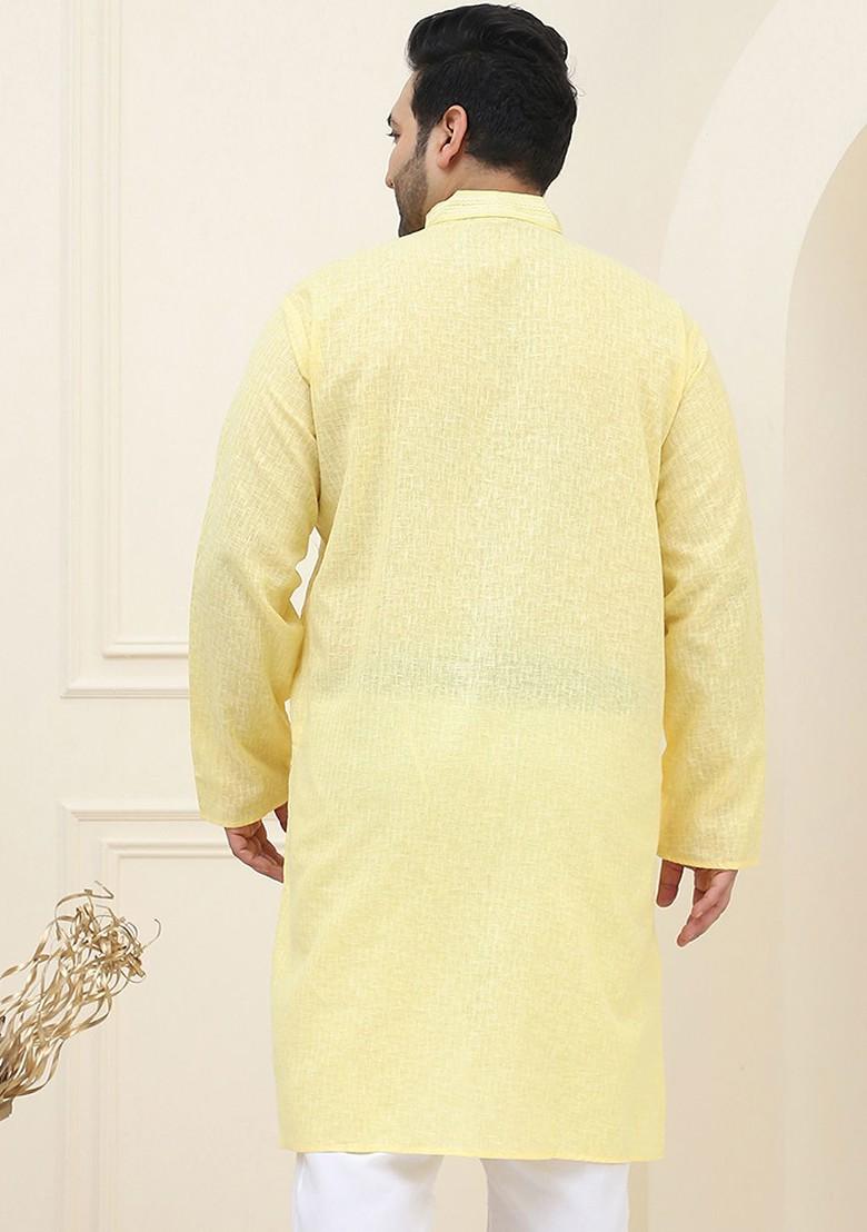 Yellow Solid Cotton Kurta For Men