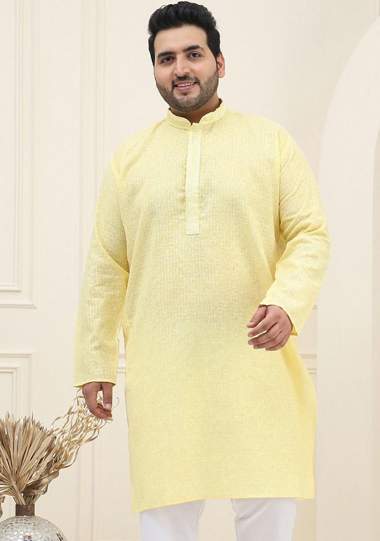 Yellow Solid Cotton Kurta For Men