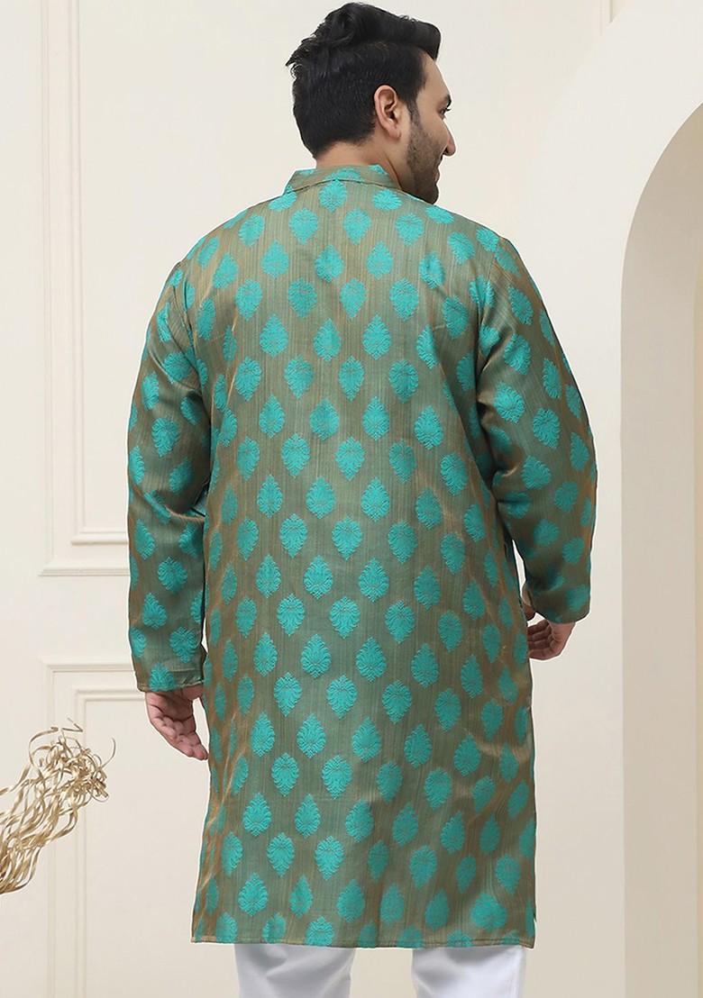 Green Woven Jacquard Kurta For Men